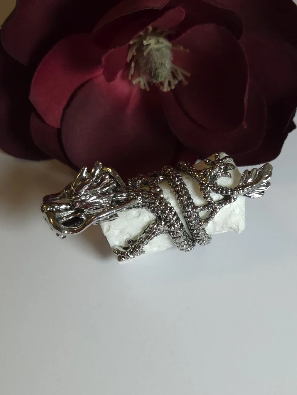 Silver Plated Dragon Tail Wrap Around Ring Size 8 Statement Ring Unisex